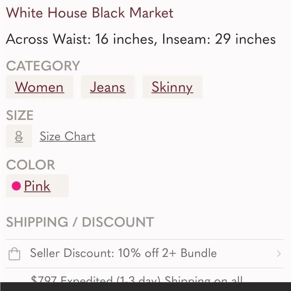 W60 - White House Black Market Pink Jeans - Picture 6 of 6